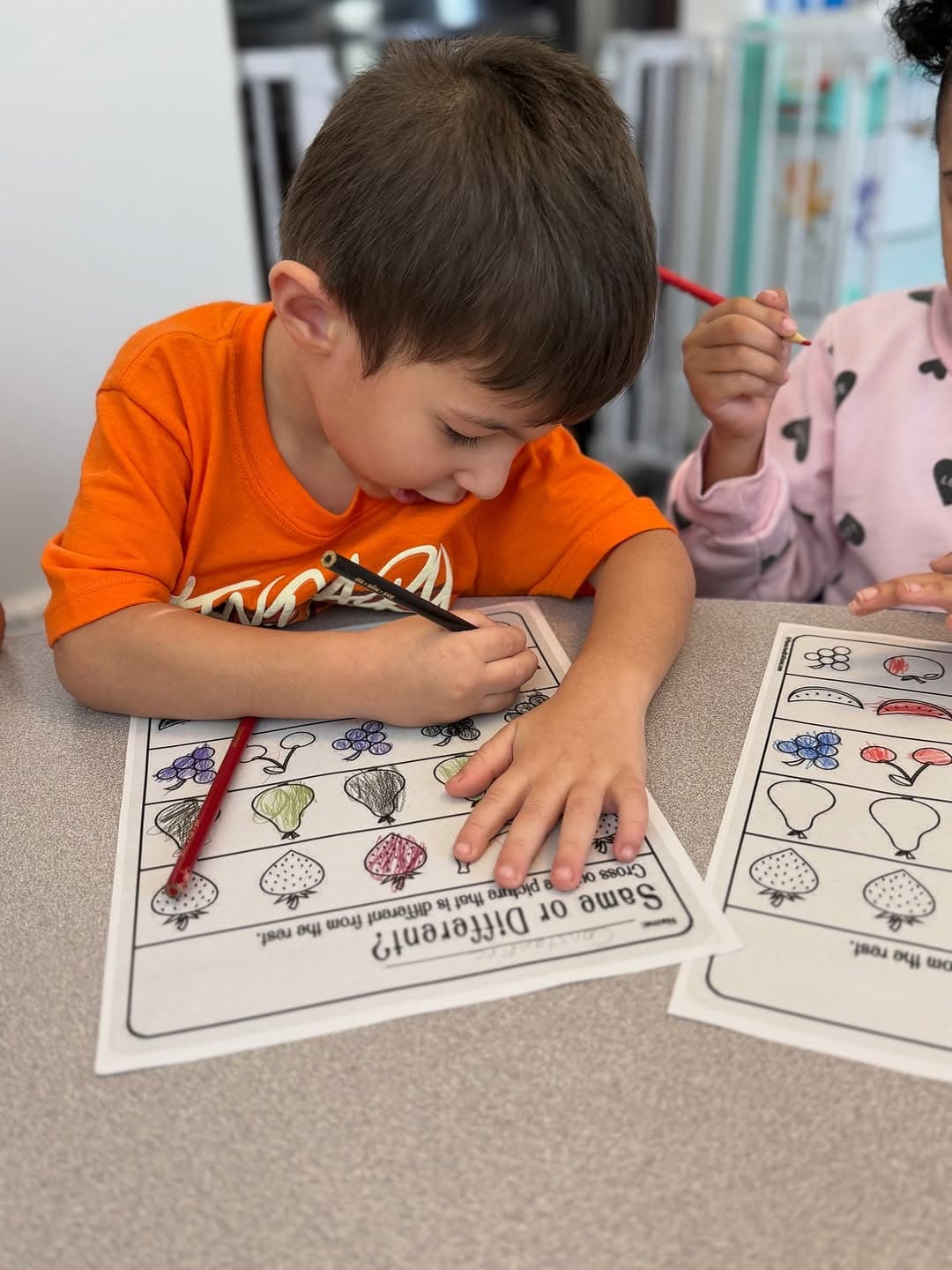 Child working on a Same or Different worksheet